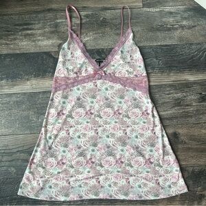 Nanette Lepore Pink White Floral Lace Trim Nightgown/Cami Adjustable Straps XL